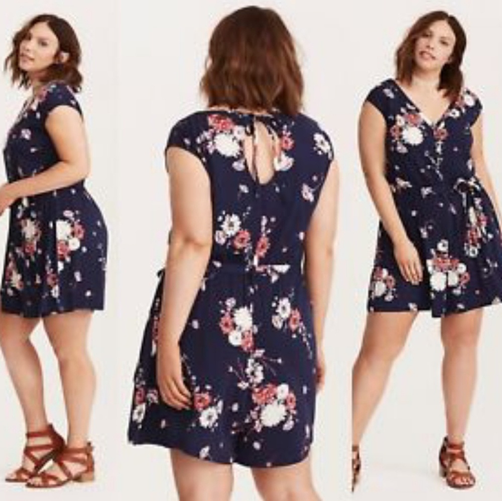 Torrid Floral Print Challis Button Front Romper 2x